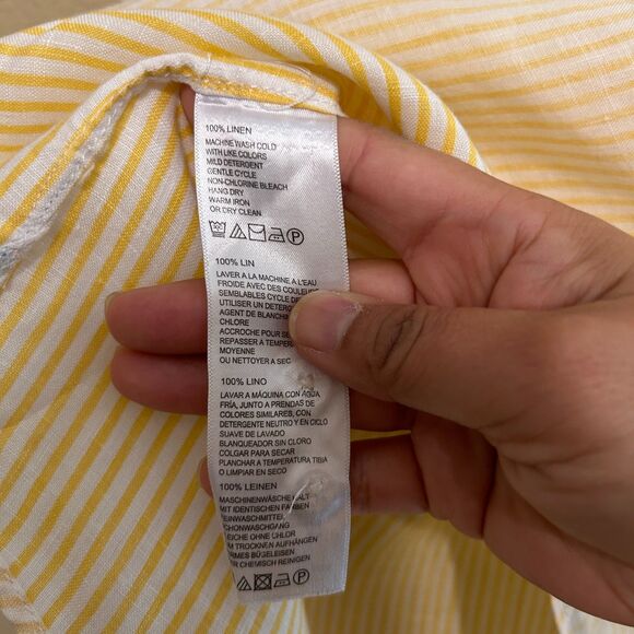 Tommy Bahama 100% Linen Button Up Shirt Womens Large Yellow White Coastal Beachy - Picture 7 of 7